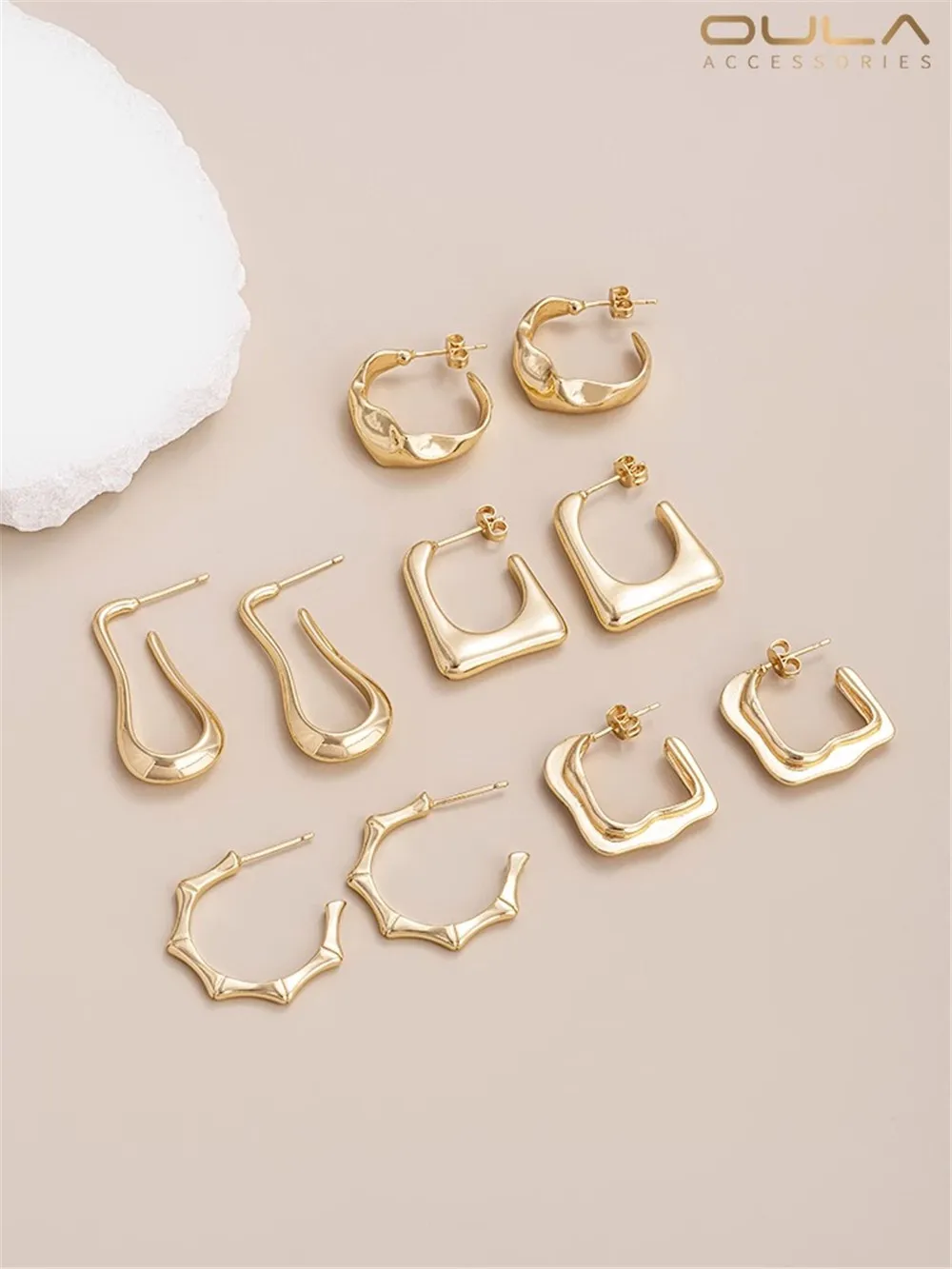 

Color 925 Silver Needle 14K Gold Fashion Earrings C Shape Bamboo Drop Leaf Earrings Light Luxury High Sense Earrings