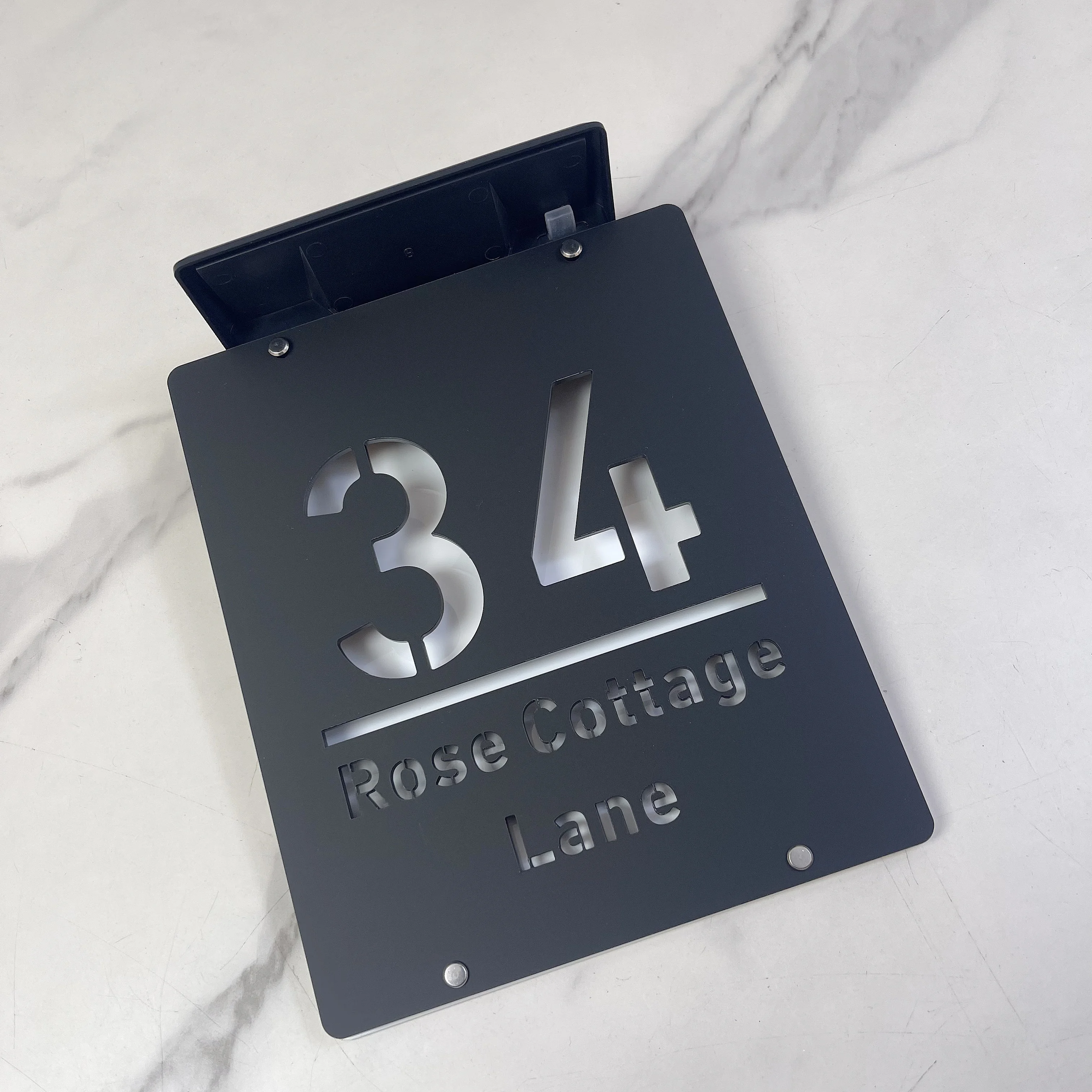 Customized Solar LED House Number Sign Outdoor Modern 3D Acrylic House Numbers Plate Personalized Address Plaque Waterproof