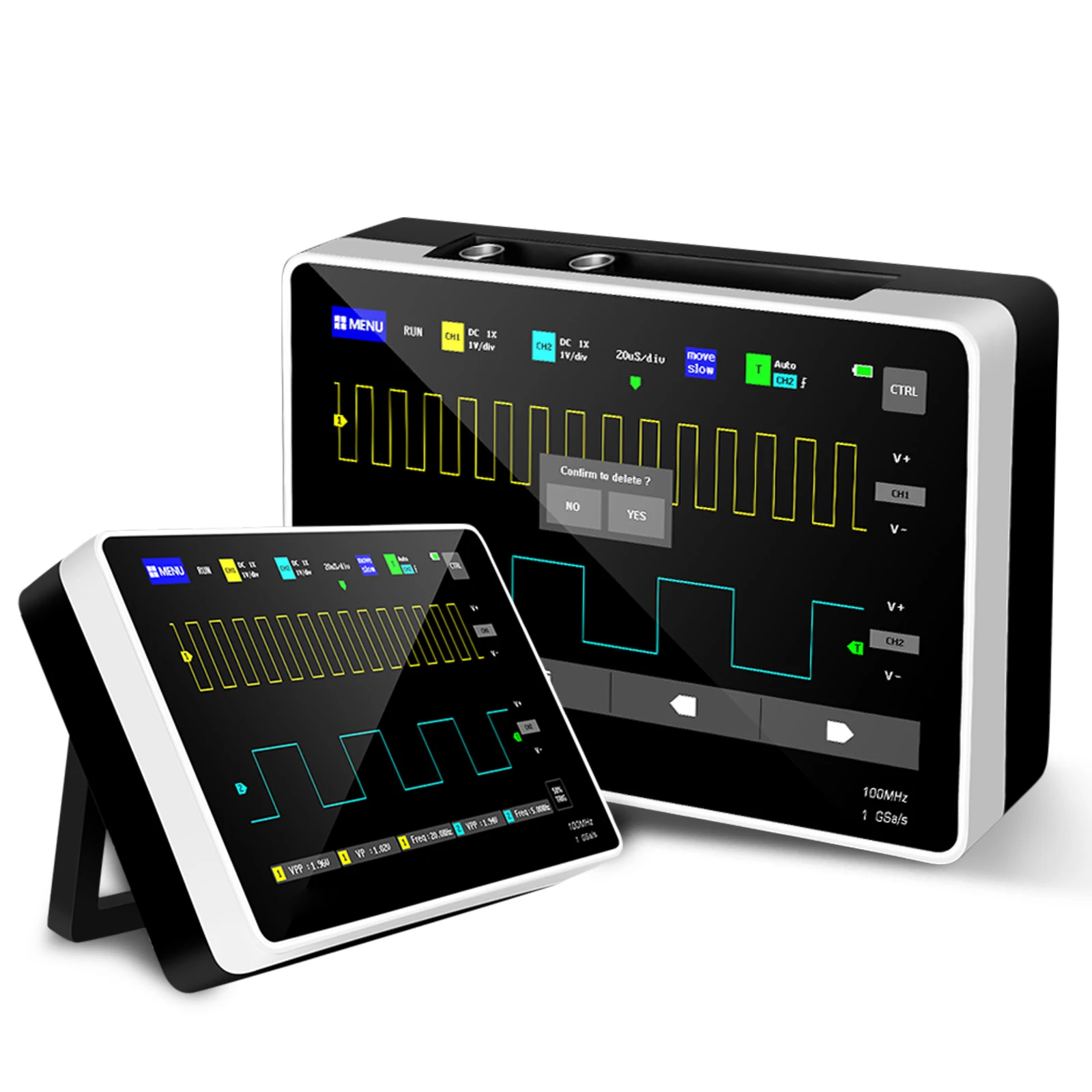 

Digital Oscilloscope, 2 Channels 7" TFT Touchscreen Tablet Oscilloscope, 100MHz Bandwidth 1GS/s Sampling Rate 30Kpts Storage