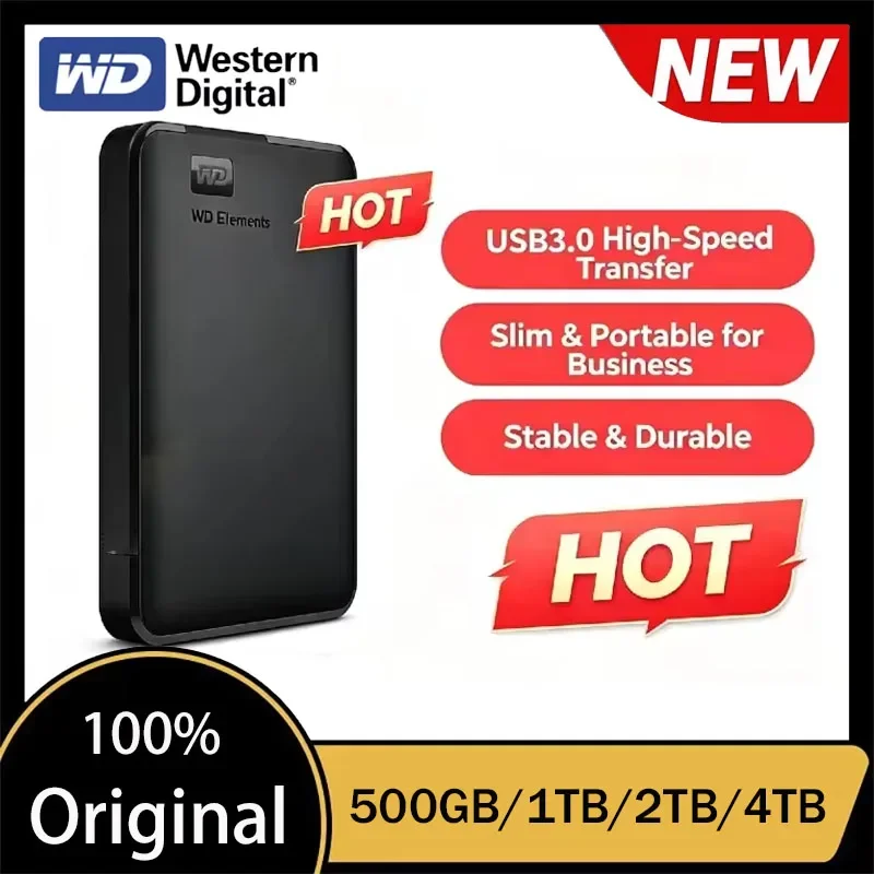 2026 Western Digital WD Elements External Hard Drive SSD 1TB 2TB 4TB USB 3.0 Portable External Hard Disk SSD For Laptop PC Mac