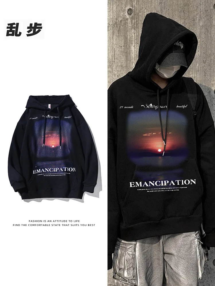 

Мужская толстовка с цифровой прямой печатью, свободного кроя, повседневная, в уличном стиле, плотная, для пар, удобная, из смесового хлопка