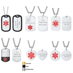 U7 Stainless Steel Custom Data Engrave ID Medical Alert Tag Necklace Men Women First Aid Allergy Infomation Emergcy Med Jewelry