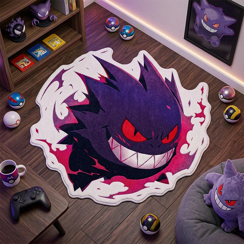Pokemon Gengar Anime Rug Fanart Purple Ghost Gaming Room Decor Floor Mat Non-Slip Area Carpet Bedroom E-sports Setup Gamer Gift