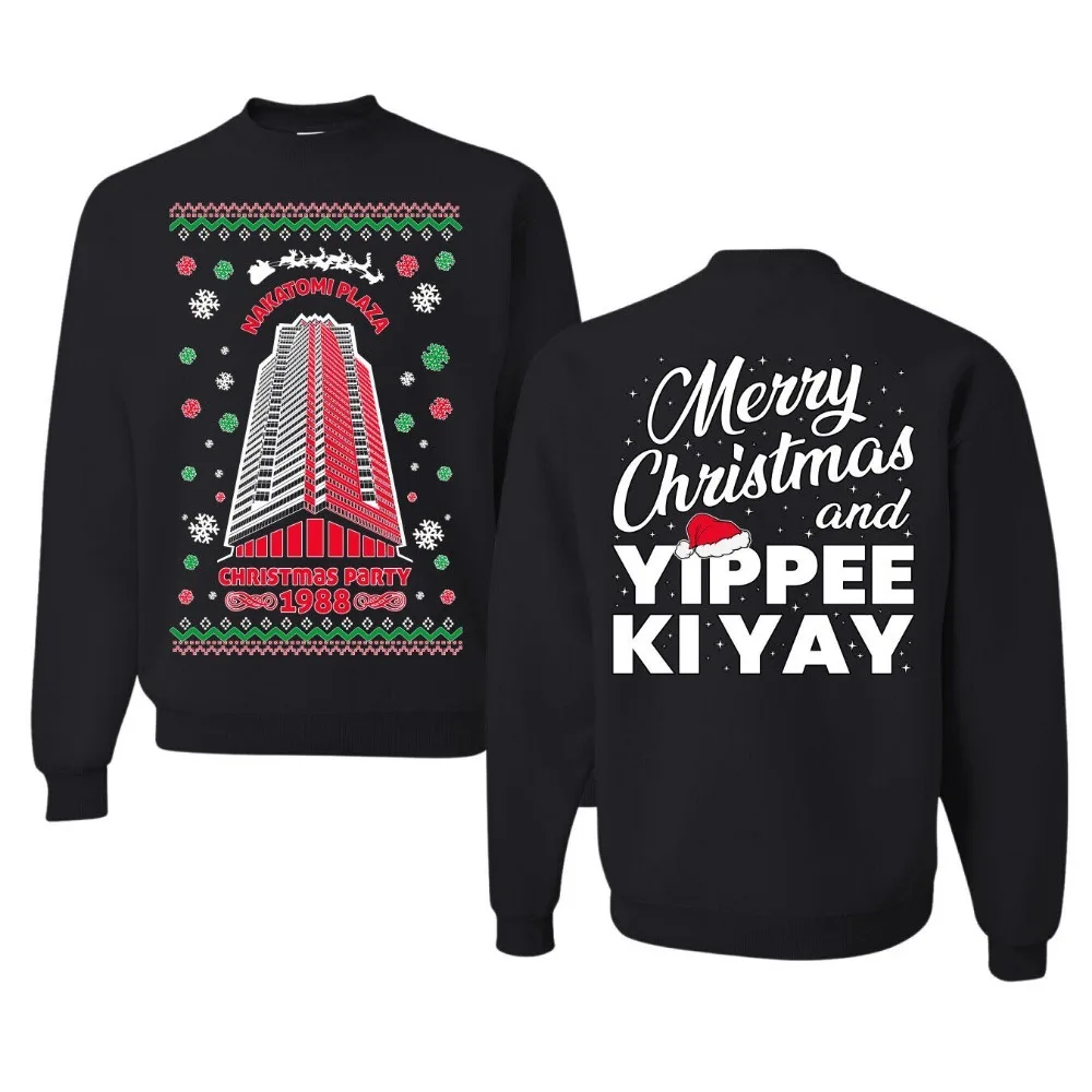 Nakatomi Plaza Happy Trails Hans Front & Back Sudadera gráfica unisex con cuello redondo Sudadera con capucha esencial Chándal con hombros caídos