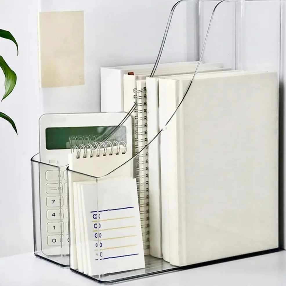 Akrylowy organizer na dokumenty A4, plastikowy segregator na papier, pionowy stojak na czasopisma, teczka na biurko, akcesoria biurowe. — zdjęcie produktu 4