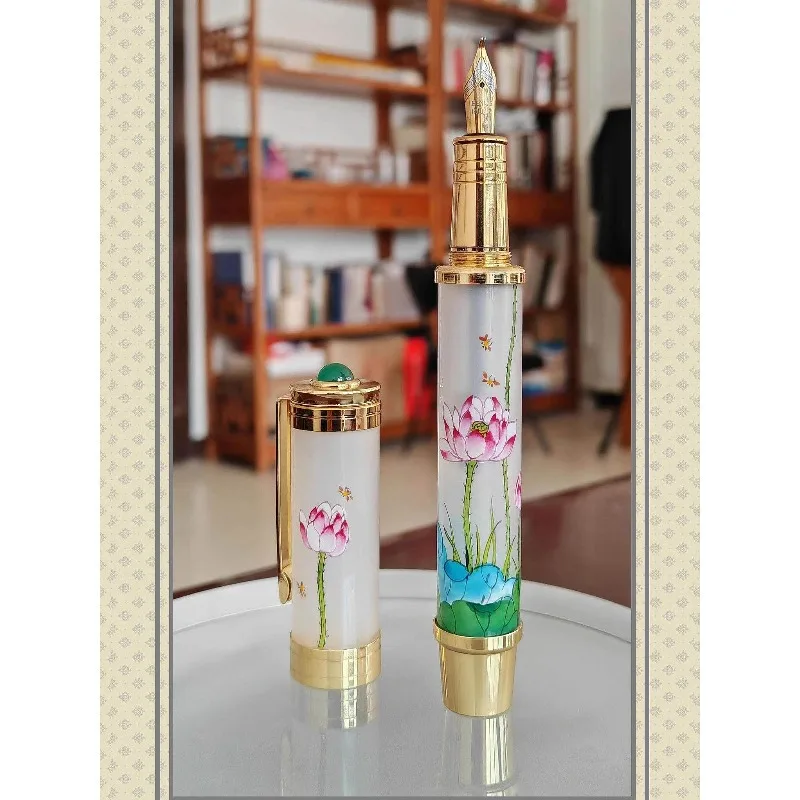 ACMECN Luxury Resin Fountain Pen Lotus Design Hand Drawn Cultural and Creative Palace Museum Graduation Gift Teacher's Day Gift