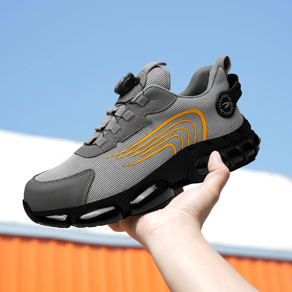 Рабочая обувь с вращающейся кнопкой, легкая защитная обувь, дышащие кроссовки со стальным носком для мужчин и женщин