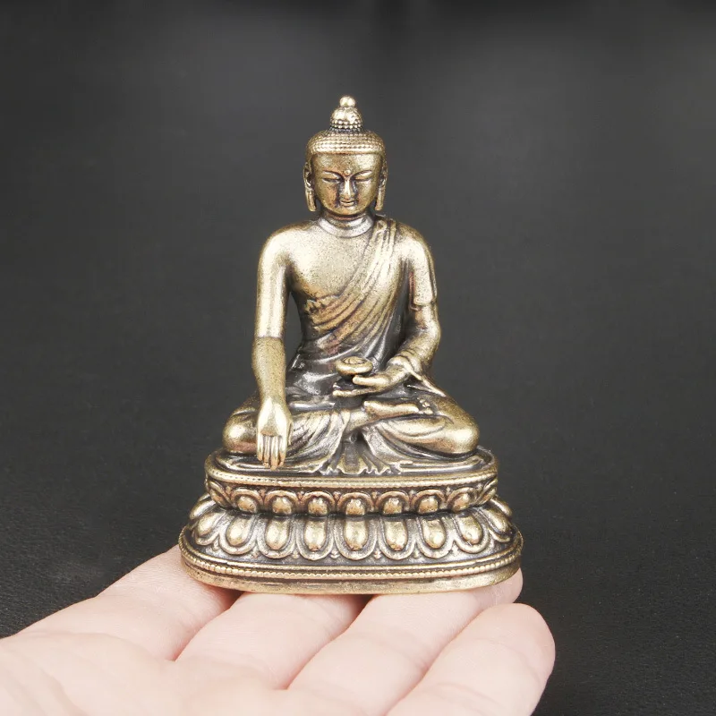 

Retro Brass Buddha Figurines Tabletop Ornaments Desk Buddha Statues Bronze Sculptures Table Miniatures Crafts Collection