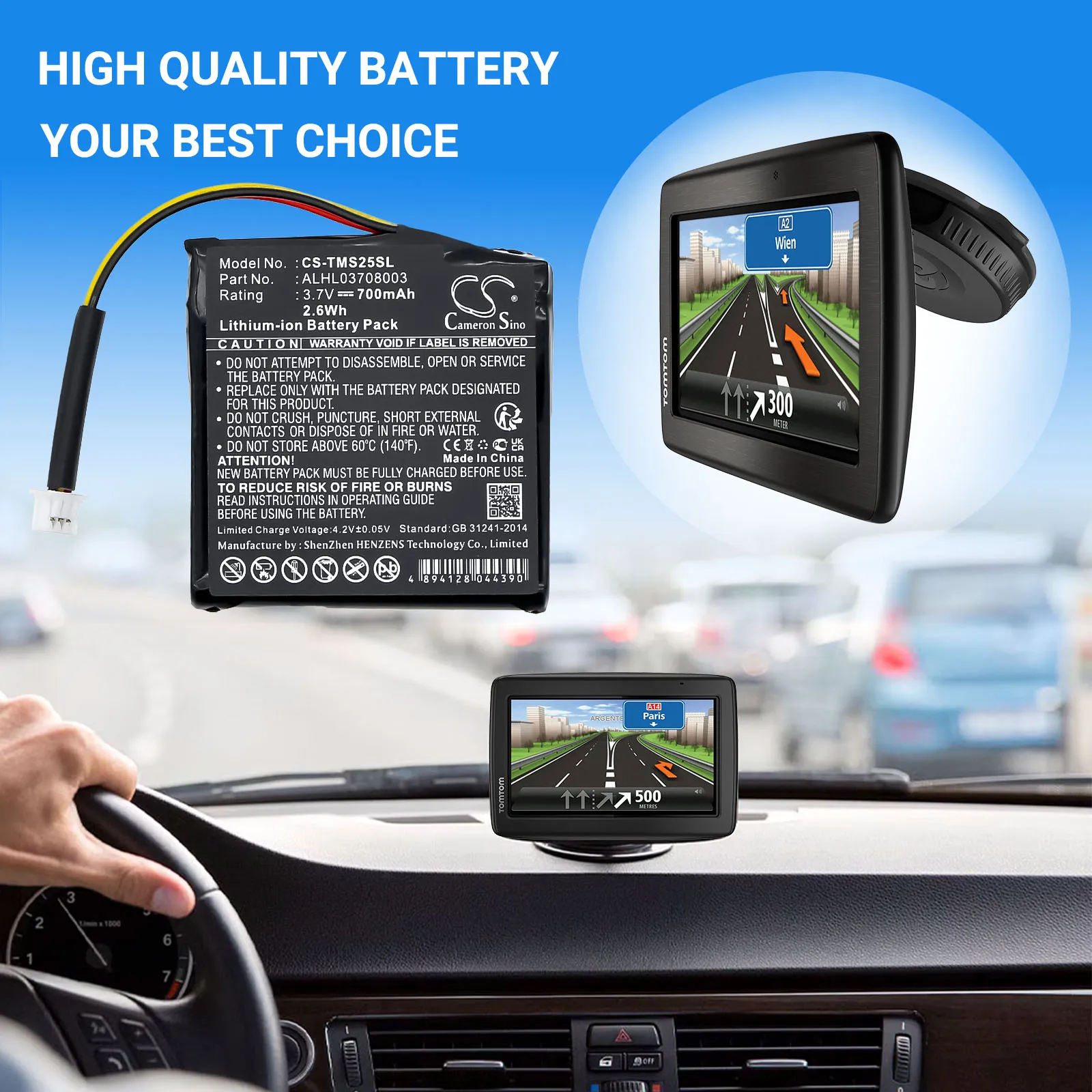 Replacement Li-ion GPS Navigator Battery for TomTom | 3.7V, 700mAh | Compatible with Star 20, 4EN42, 4EN52, 4EV42, and 4EV52 - view 6