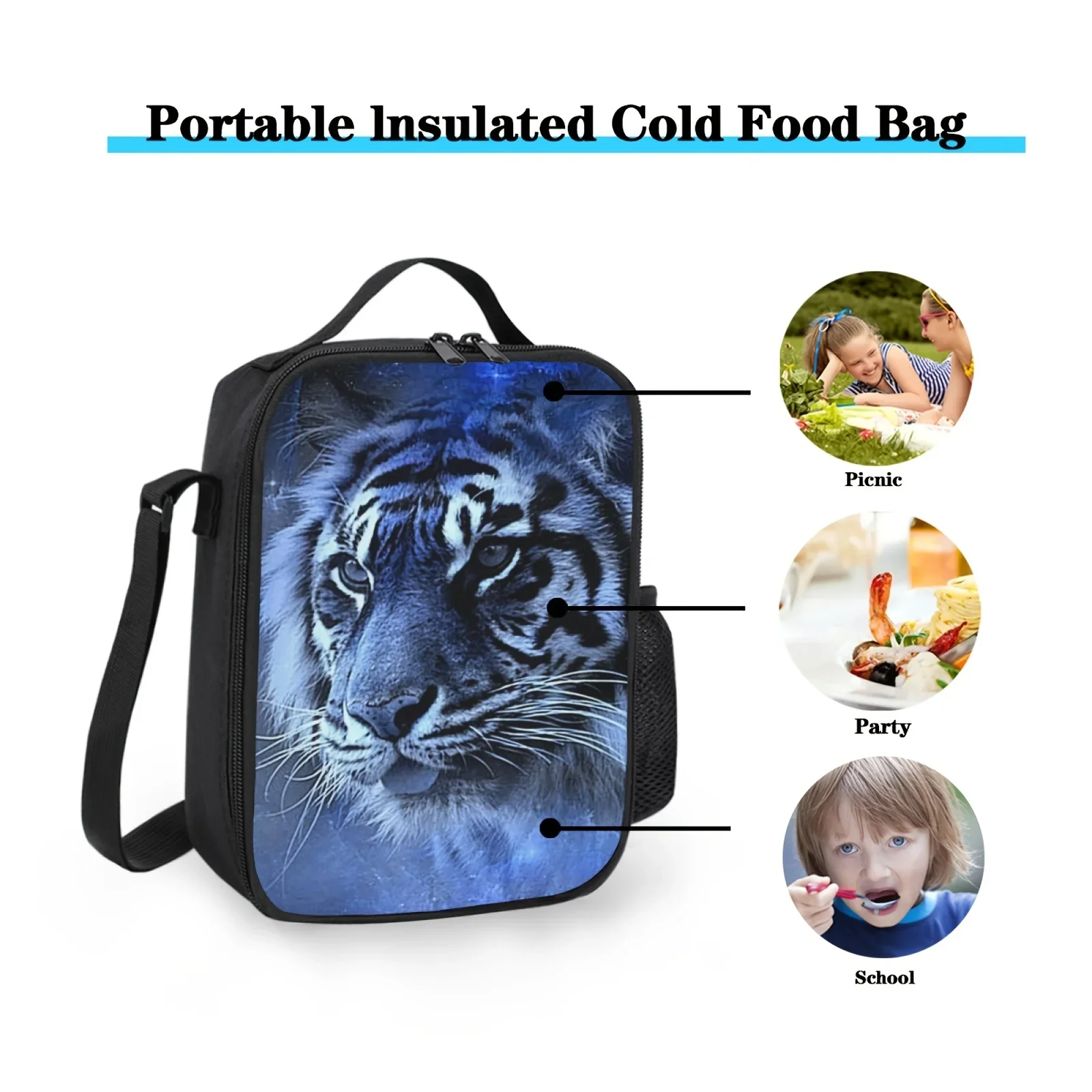 1pc Insulated Lunch Bag Cool Tiger Head Leopard Print Design Waterproof Hand Washable Ideal for Teenagers and Workers on the Go