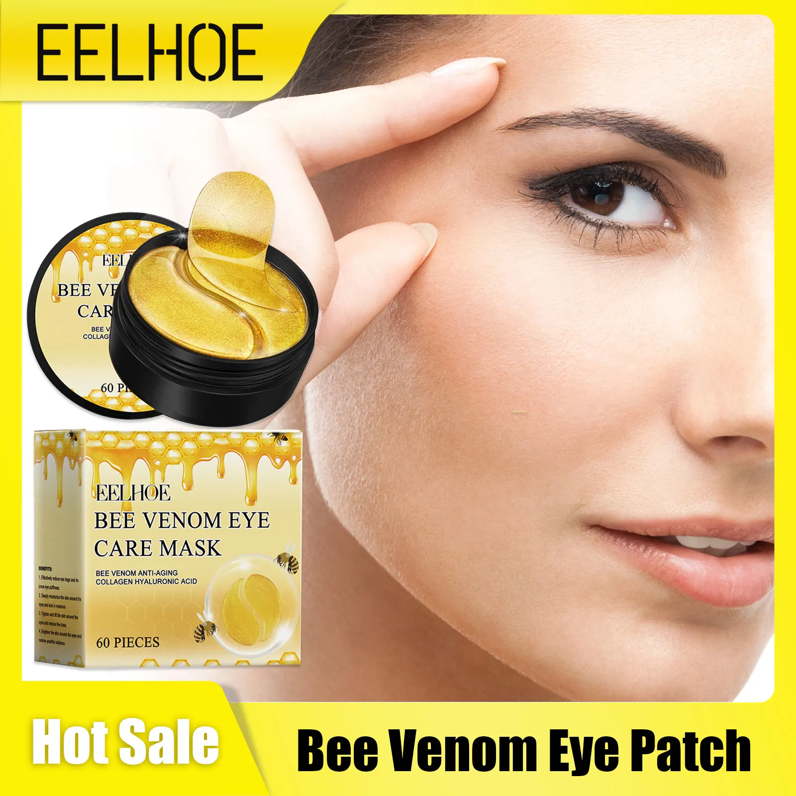 Bee Venom Eye Patch Firming Skin Anti Puffiness Remove Dark Circles Instant Lift Eye Bags Removal Collagen Hyaluronic Acid Mask