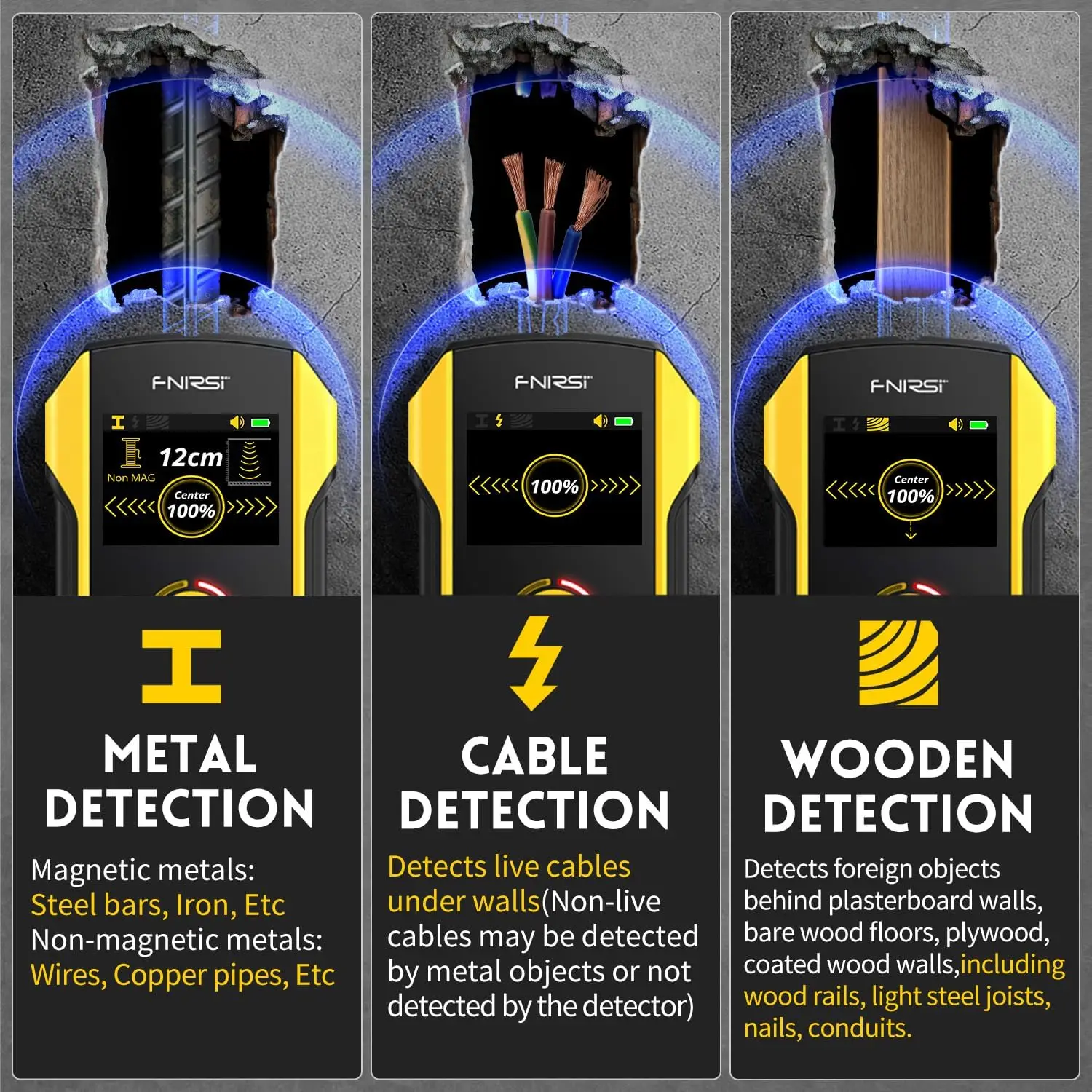 6 in 1 Stud Finder Wall Scanner, TFT Color Display Deep Scan Detector with Positioning Hole, Wire/Metal/Wood Finder for Drywall,