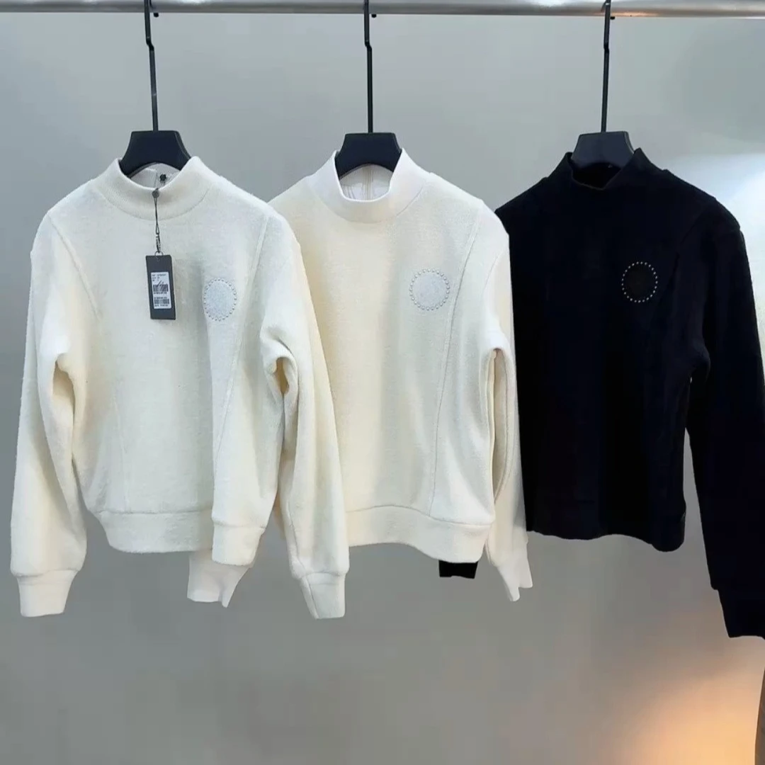 Women's Golf Wool Blend Knit Sweater 2026 Fall New Korean Style Thermal Windproof Logo Solid Color Long Sleeve Sporty Cozy Daily