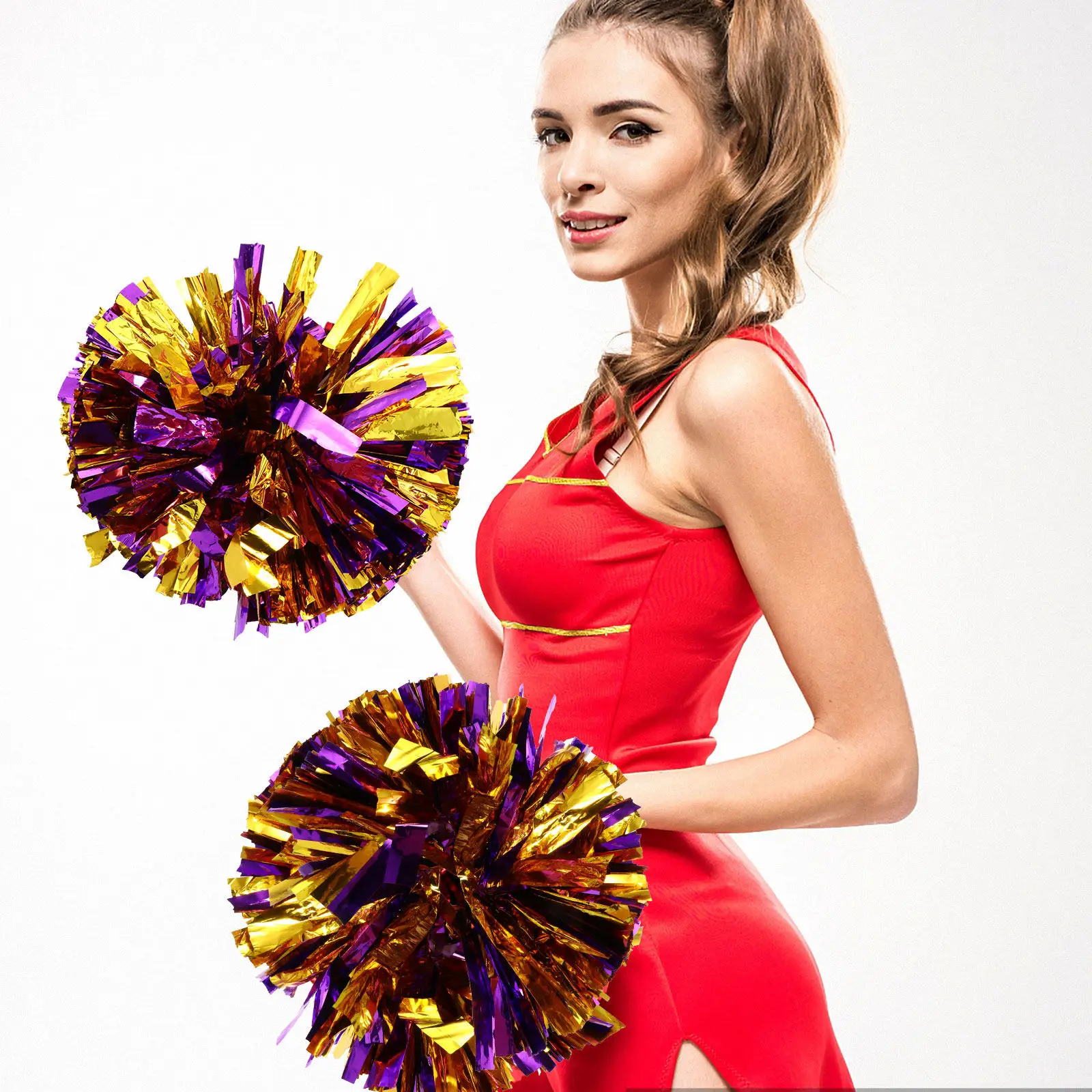 4Pcs Cheerleader Pom Poms Eye-Catching Glossy Poms for Sports Events Dance Competition Cheering Hand Flower Sports