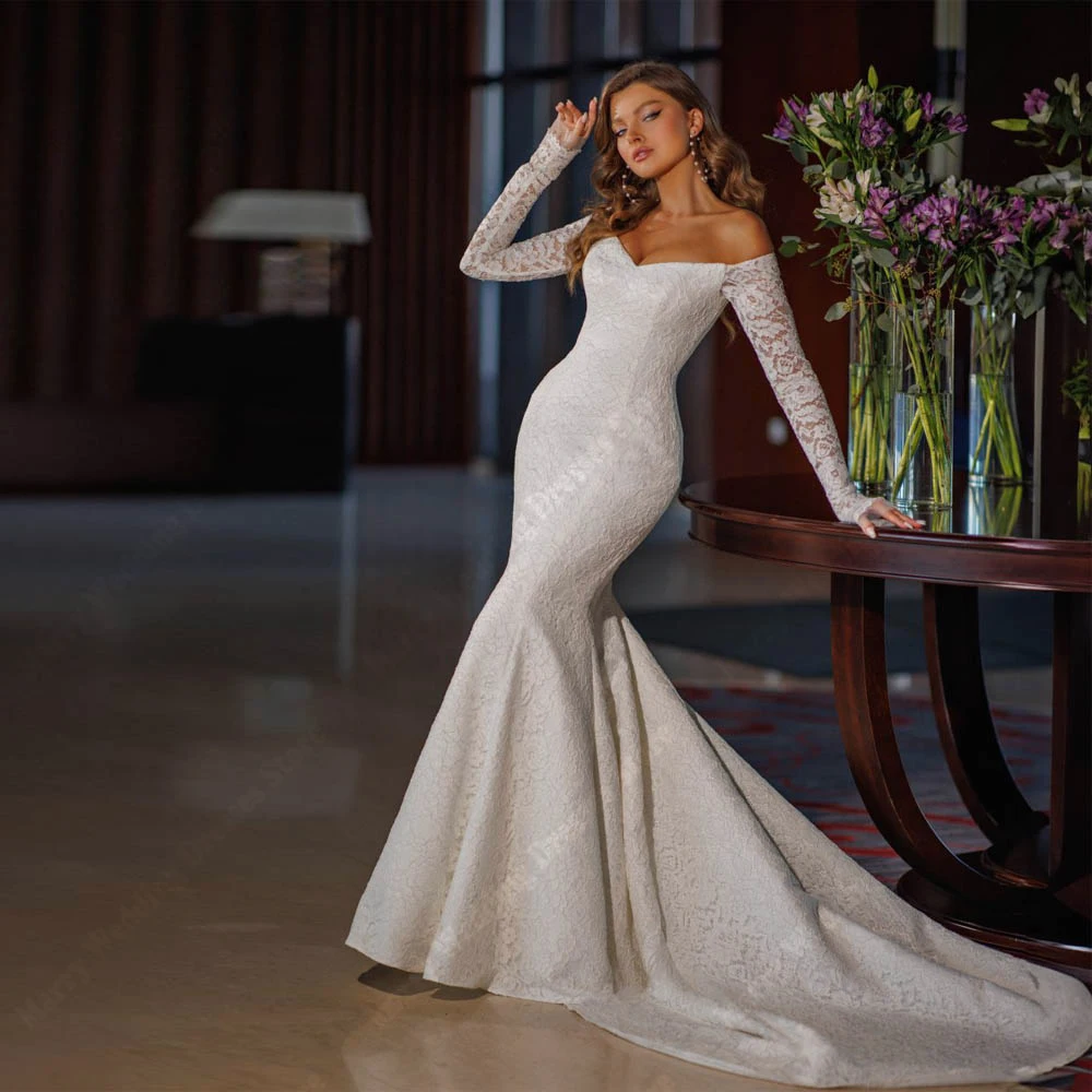 

Beautiful Mermaid Women Wedding Dresses Off Shoulder Lace Appliques Bridal Gowns Engagement Banquet Vestidos De Novia Customized