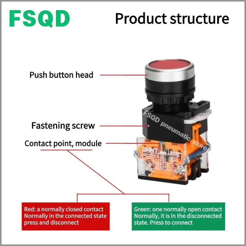220V 24V 380V  Self-resetting Push Button Switch LAY39B LA38-11BN 11BNZS 11BND Self-locking power start stop with light