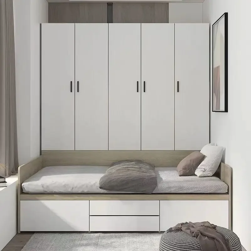 Small apartment tatami wardrobe integrated combination multi-functional bedroom storage cabinet children's simple bed