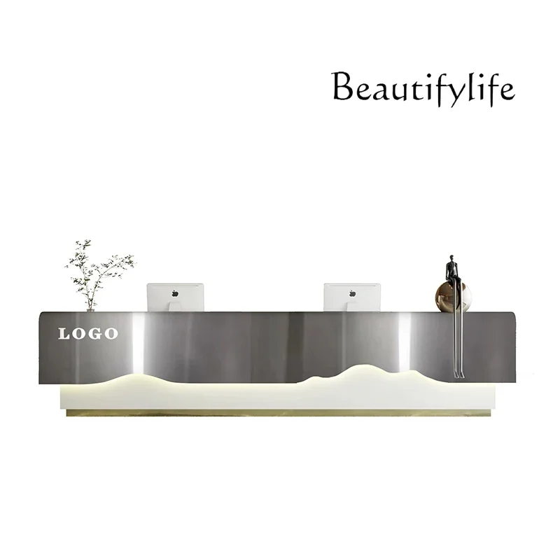 Simple Modern Stainless Steel Reception Desk Beauty Salon Club Cashier