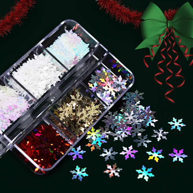 6 griglie natale Nail Glitter paillettes misto riflettente fiocco di neve stella albero di natale fiocchi accessori per la decorazione del Manicure di natale