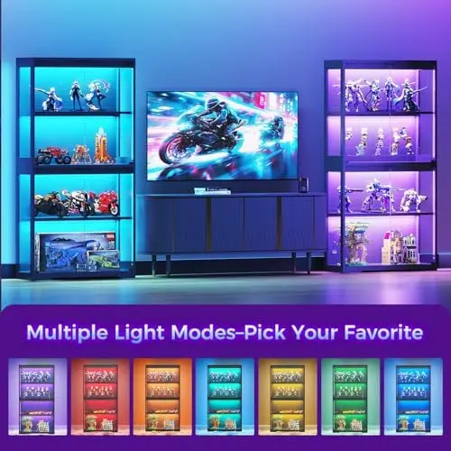 Glass Display Cabinet with Glass Doors, RGB Light Display Case, 4-Tier Storage Cabinet Display Shelf for Showcase - view 3