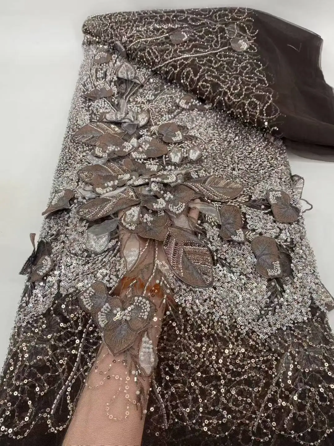 High Quality Elegant French Mesh Embroidery Tulle 3D Flower Fabric African Nigerian Lace Fabric for Wedding Party Dress -ST