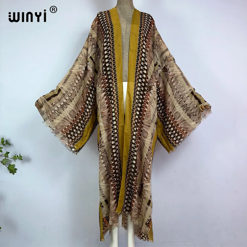 

WINYI kimono summer boho print Caftans beach swimwear 2023 Elegant Cardigan sexy Holiday maxi beach wear swimsuit evening dress