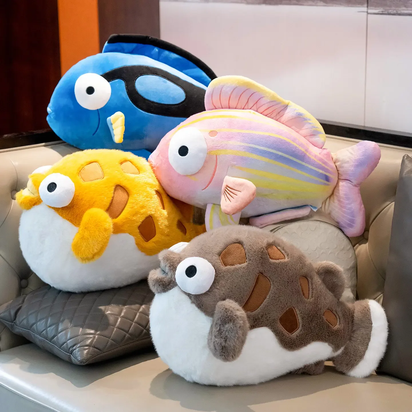 Soft Fluffy Ocean Fish Plush Pillow Puffer Fish Stuffed Animal Cushion Cuddle Toy For Sofa Bed Office Rest Home Decor Gift - view 6