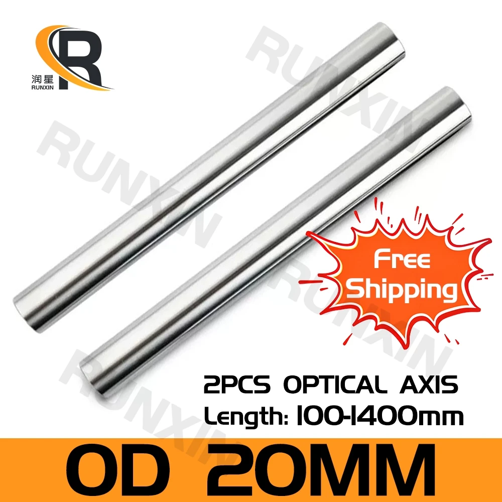 

RXTNC 45# Steel 2pcs Chrome plated hard solid optical shaft outer diameter OD20mm L100mm-1400mm for 3D printer engraving machine