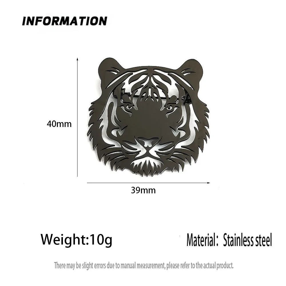 Stainless Steel Hollow Tiger Head Brooch Lapel Pin Animal Pattern Badge For Men Suit Jacket Coat Backpack Clothing Decor Gift