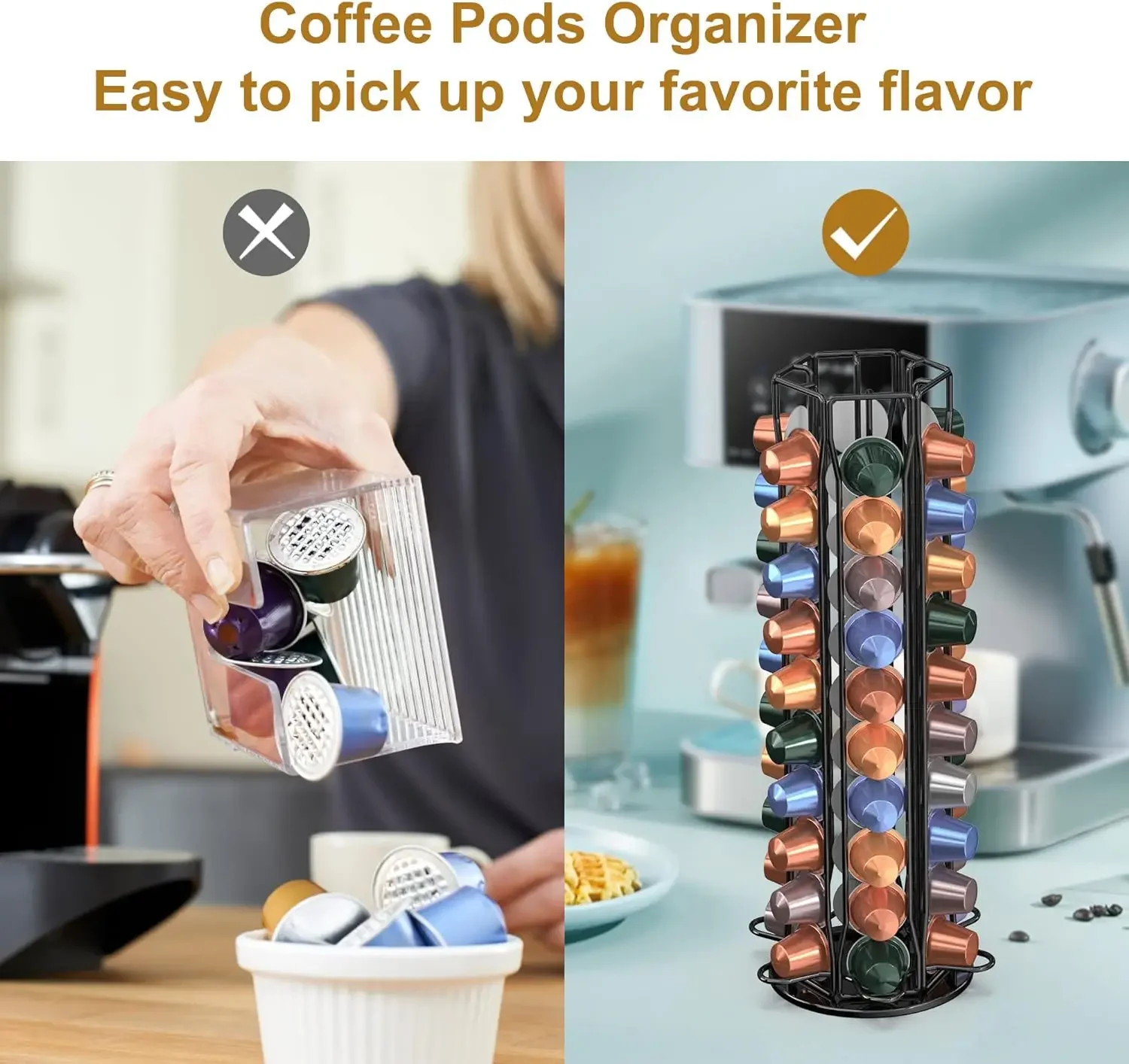 Coffee Pod Holder for Nespresso OriginalLine Storage Organizer 360 Rotatable Capsules Coffee Carousel 20-40-60 Pods