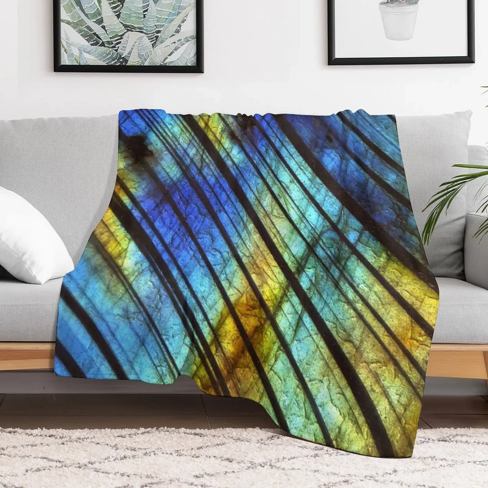 Blue and Gold Labradorite Crystal Throw Blanket Plush Luxury Picnic Bed Fashionable Blankets