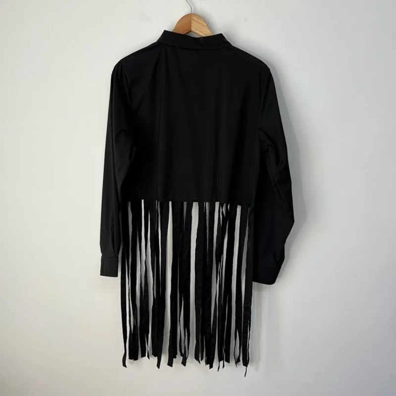 WVGA Spring Summer New Men Tide Tassel Personality Dark Style Layered Design Long Sleeve Shirt Niche Chic Casual Tops Ins W17782