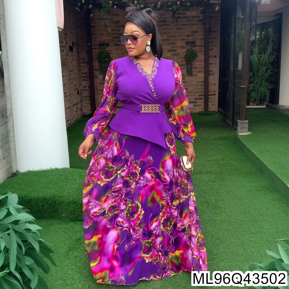 

2025 New African Plus-size Women's Fashion New Set, Irregular Two-piece Printed Dress ML96Q435