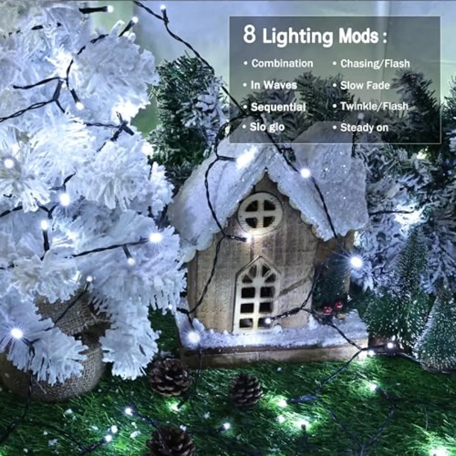 Lomotech Battery Operated Christmas Lights - 2 Pack Total 33Feet 100LEDs String Lights 8 Modes Waterproof with Timer for Home,