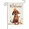 Welcome pumpkin Dog Garden Flag for Outside Fall Dachshund Garden Flag Thanksgiving 12x18 Double Sided Small Burlap Decor(92 jjp