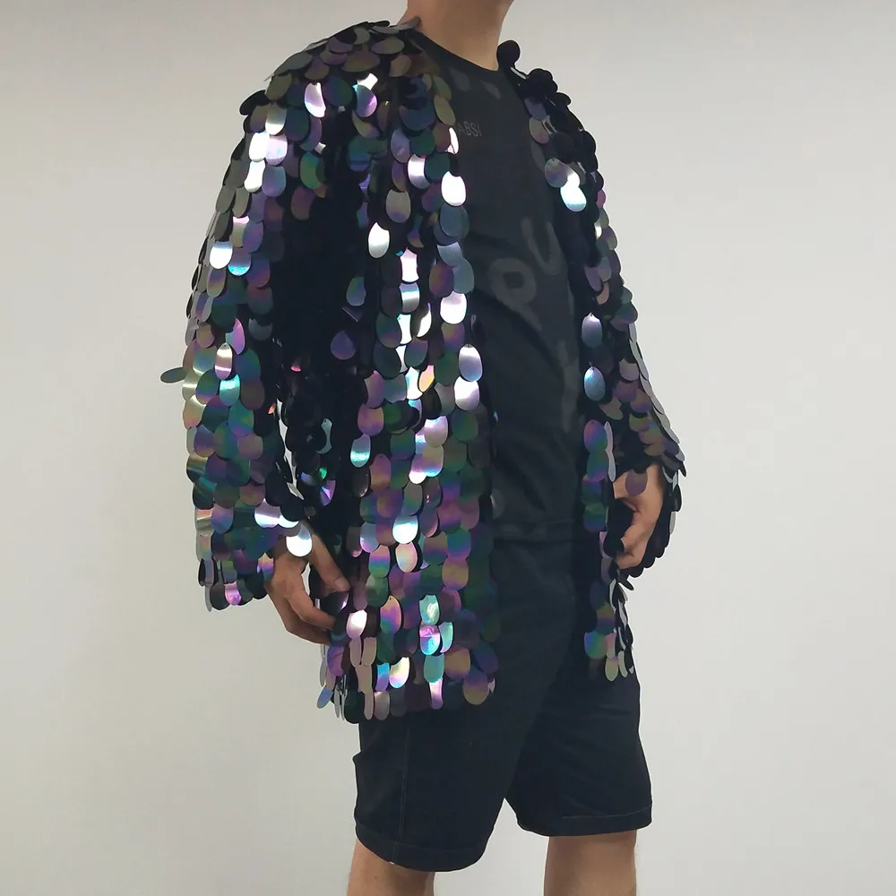 Shiny Sequin Mesh Coat Male Women Stage Performance Costume Club Party Show Sequined Overcoat Rave Outfit Hip Hop Dance Clothes