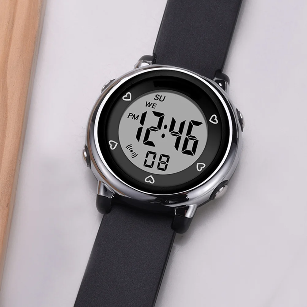 1Pcs Black Waterproof Electronic Watch LED Luminous Multi-Function Timing Alarm Stopwatch Week Display for Students Women