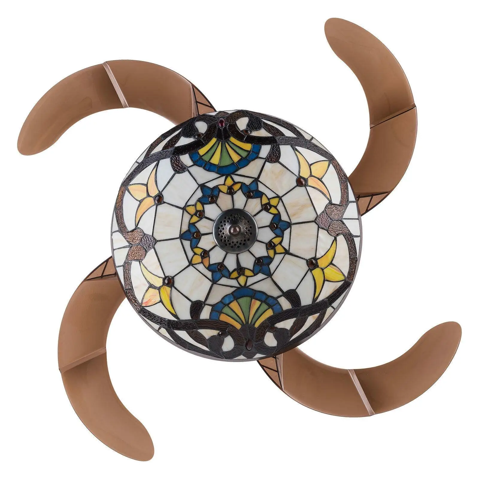 42 Inch Tiffany Style Invisible Ceiling Fan Light Classic LED Chandelier with Remote Control 3 color Light