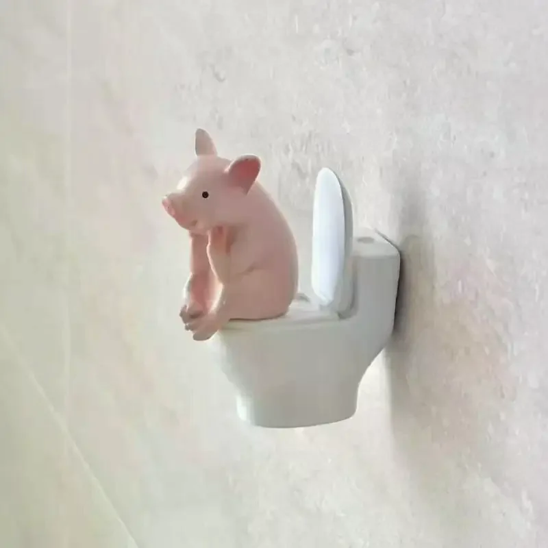/PFU/Funny Pink Pig On Toilet Figurine Cute Pvc Piggy Decor For Home Office Car Whimsical Novelty Gift For Friends Desk Ornament