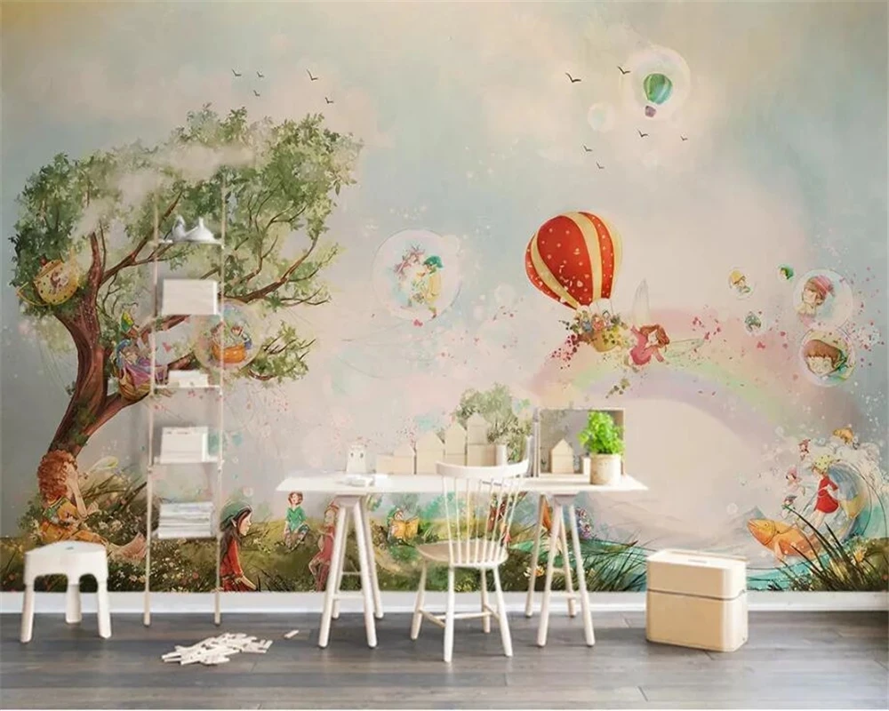 Customized wallpaper 3D photo mural cute cartoon tree children room Living room TV background bedroom restaurant hot air balloon