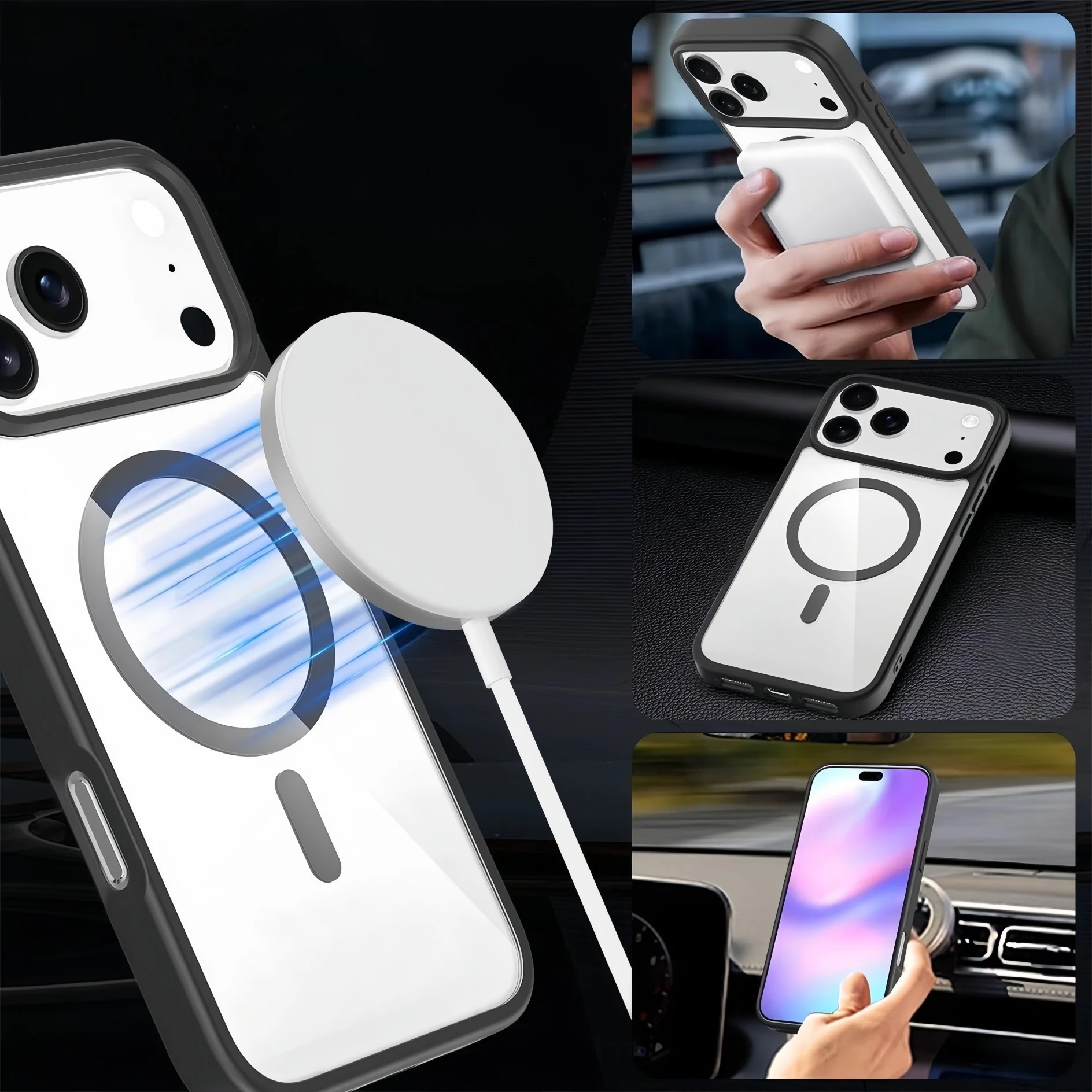 حافظة هاتف واقية من الأكريليك الناعم المغناطيسي الشفاف المقاوم للصدمات لهاتف iPhone17Pro Max/17Pro/17/Air، قطرة متينة