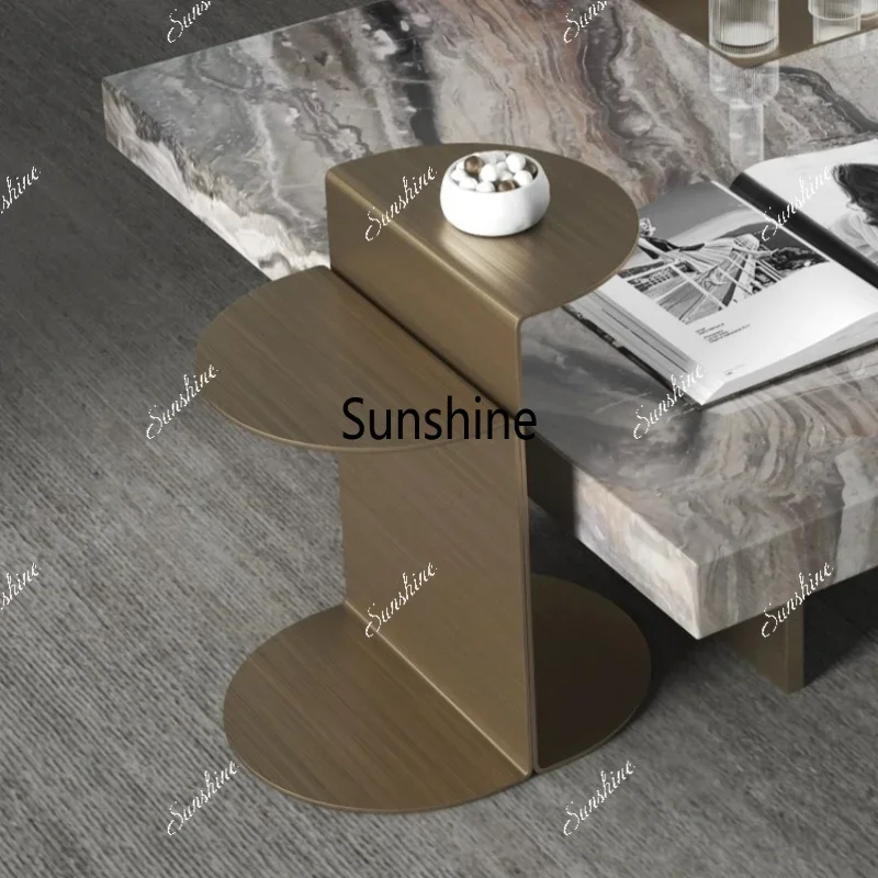 

Italian light luxury side table modern living room stainless steel small coffee table small apartment small table household sofa