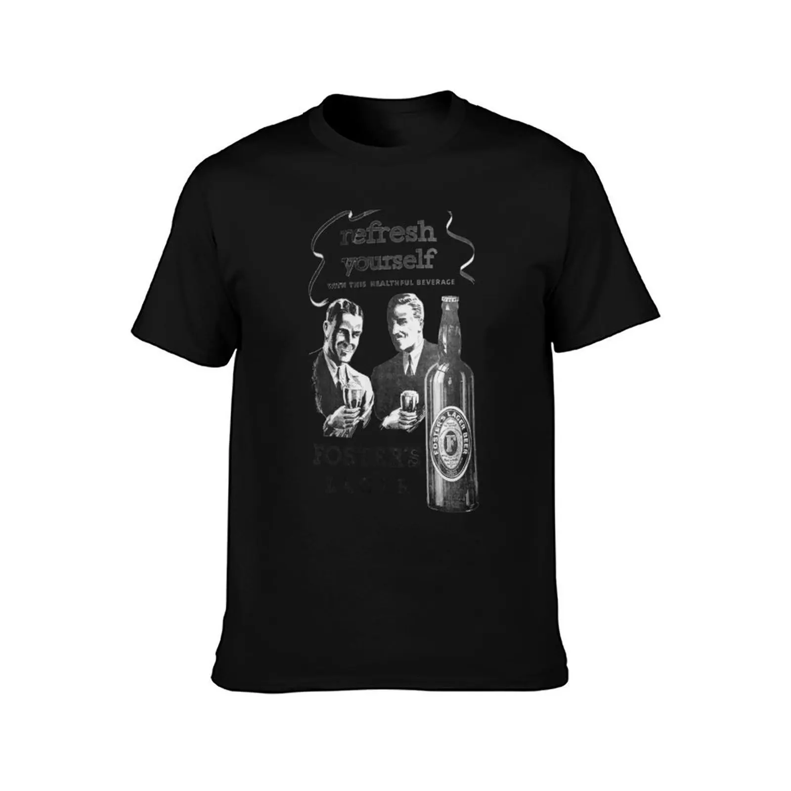 FOSTERS T-Shirt, Summer Casual Cotton Tee, Oversized Streetwear Tops, Vintage Graphic Print, Loose Fit Short Sleeve, 100% Cotton