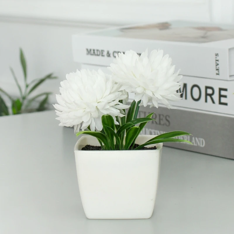 1PC Desktop Flowers, Artificial Chrysanthemum Potted Plants, Home, Restaurant, Office Decoration