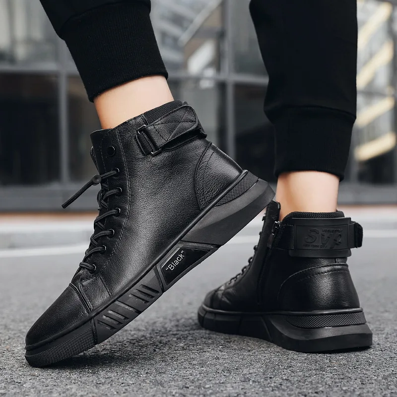 Autumn New High Top Work Shoes for Men Platform Ankle Boots Fashion Quality Men Black Boots Outdoor Booties Zapatos De Hombre