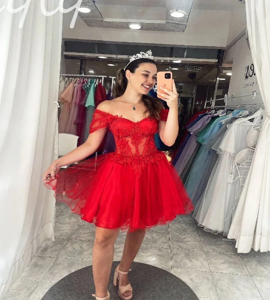 Fantaisie rouge Quinceanera robes 2 en 1 dentelle une ligne courte robes De 15 ans Xv doux 16 robe Corset formel anniversaire personnalisé