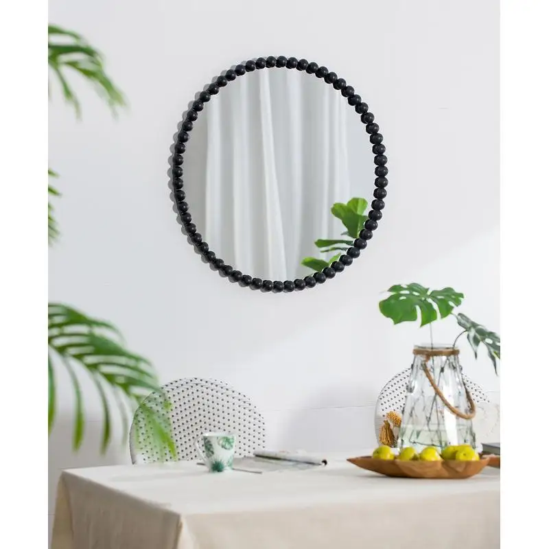 

32" Circle Mirror with Metal Beaded Frame - Stylish Wall Mirror for Living Room, Bedroom, or Entryway Decor