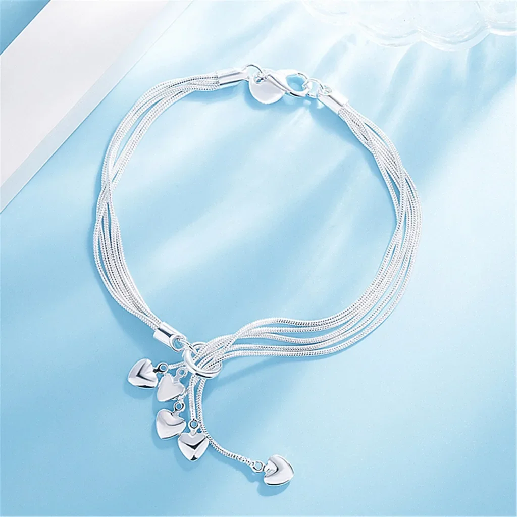 

Популярные бренды: браслет из серебра 925 пробы с подвеской в виде сердца и цепочкой-змейкой, для женщин, подарки на свадьбу и вечеринку, модные украшения