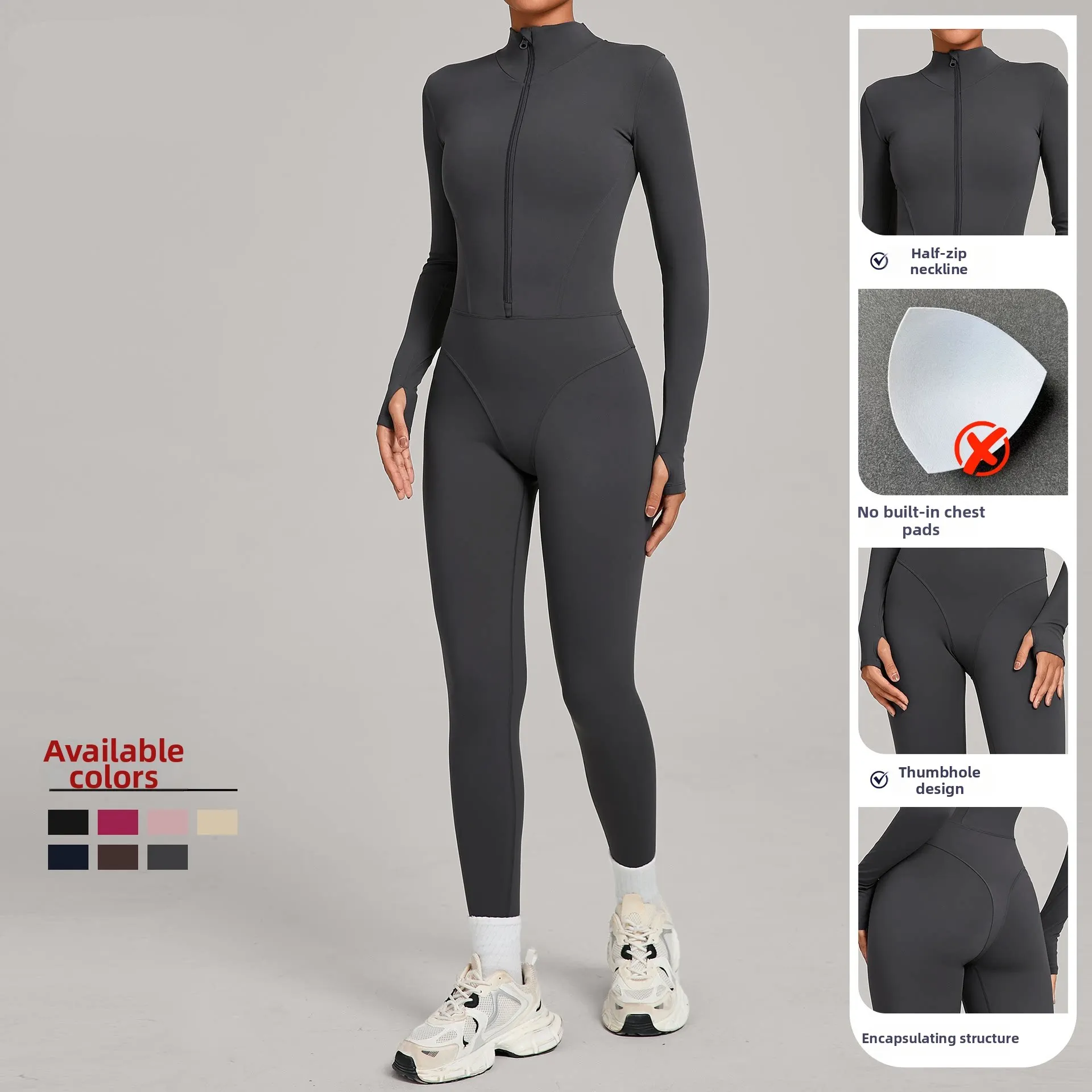 Women Long Sleeve One‑Piece Jumpsuit Stand Collar Flared Wide Leg Yoga Bodysuit For Running Gym Fitness Workout Sports