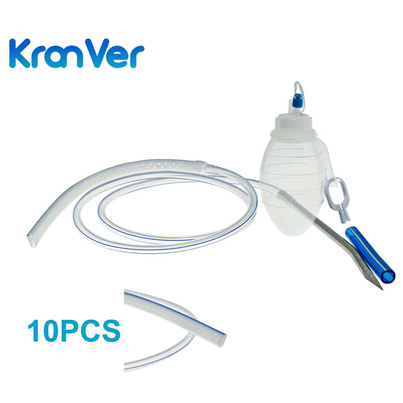 KranVer 10PCS Wound Drainage System Silicone Reservoir and Flat Perforated Drain with Trocar Wound Drainage Surgical Wholesale